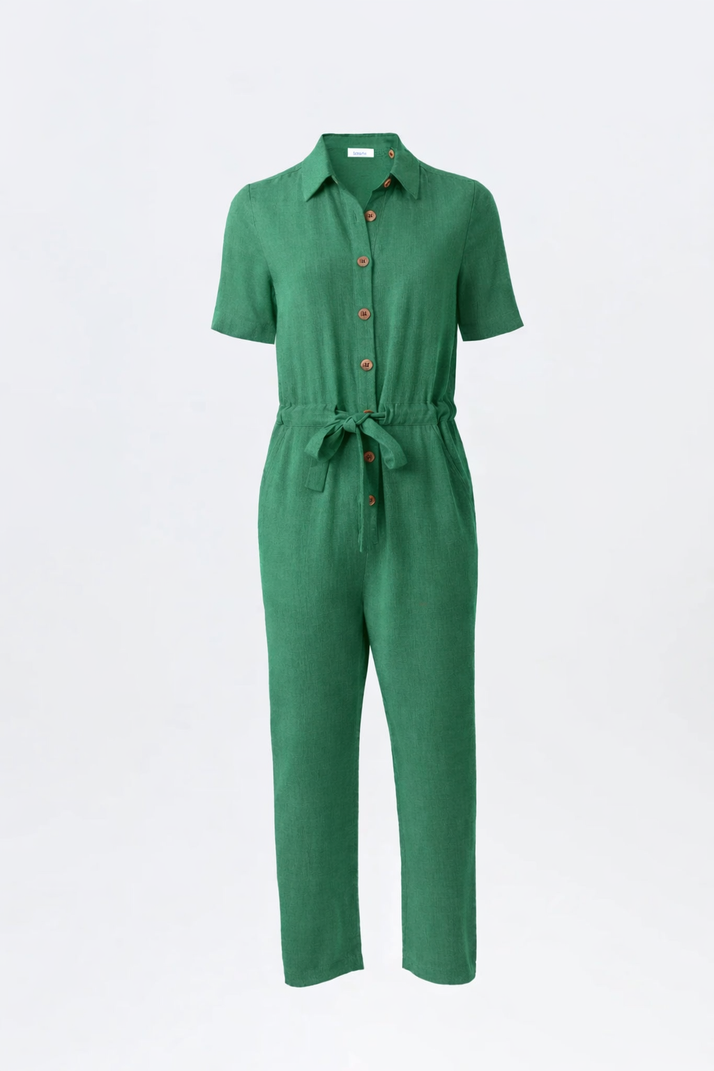 Justin Linen Mix Short Sleeve Jumpsuit - Green