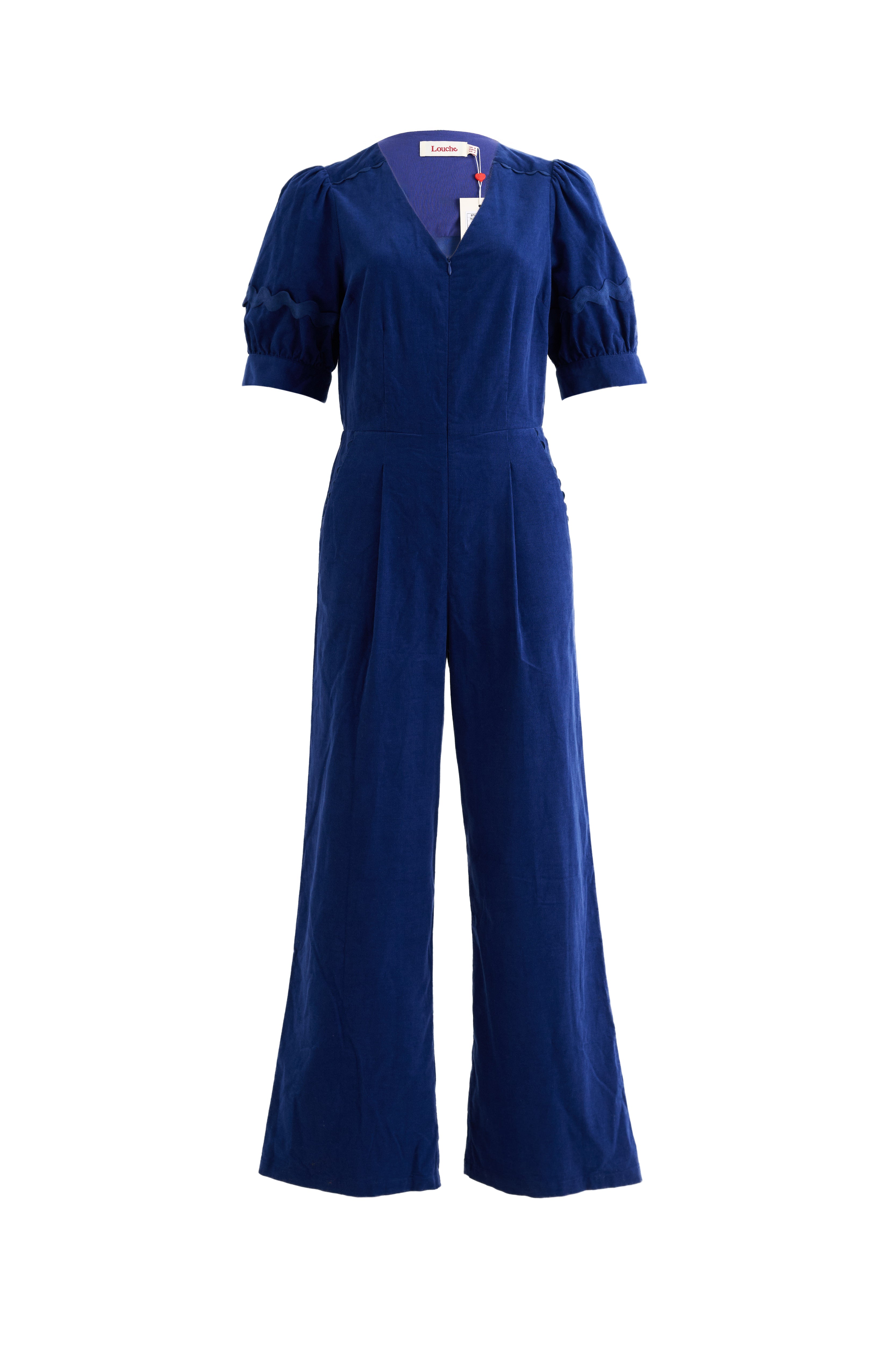Finlay Babycord V-Neck Ric Rac Trim Jumpsuit - Navy - Styled
