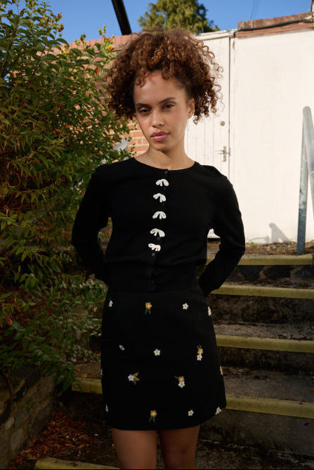 Ives Bow Trimmed Cardigan - Black