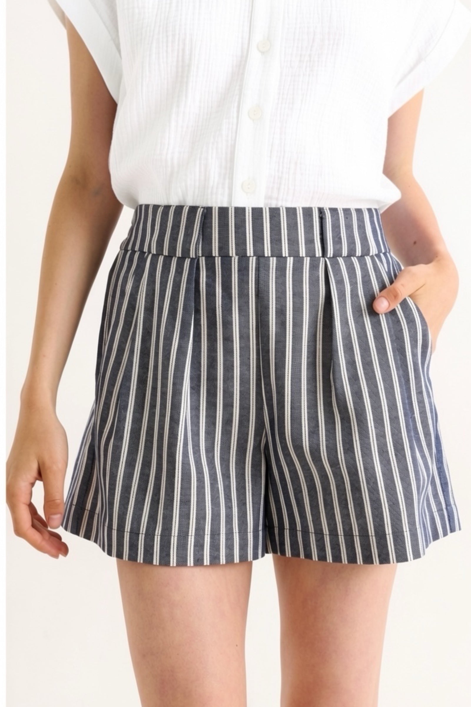 Hilton Ticking Stripe Shorts - Navy & White
