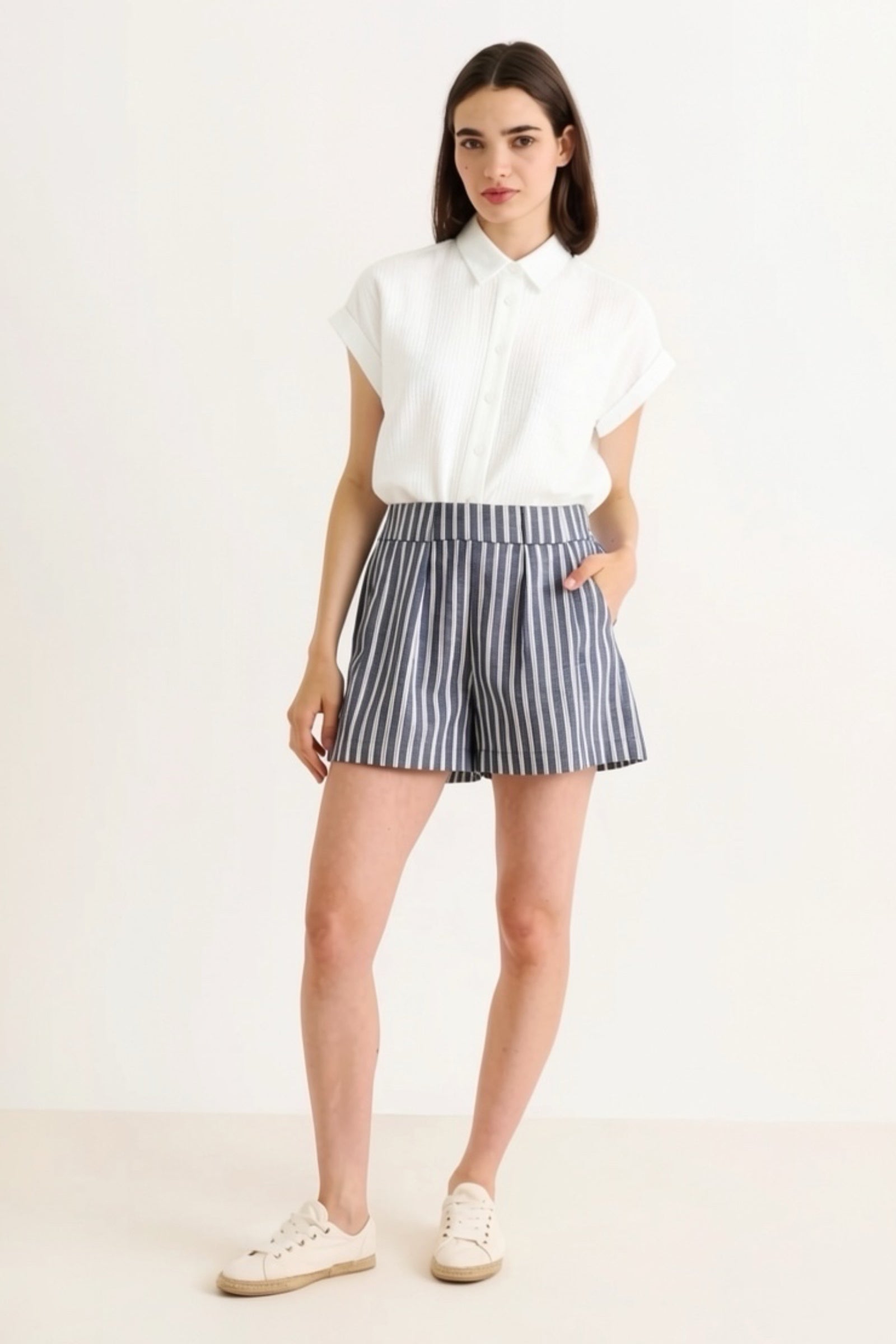 Hilton Ticking Stripe Shorts - Navy & White