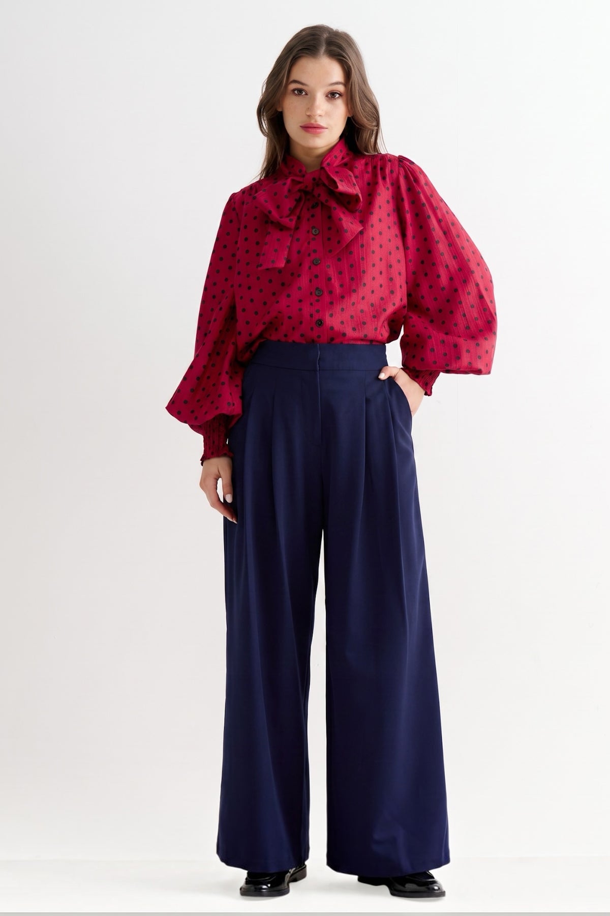 Tyler Fine Twill Pleat Front Wide Leg Trouser -  Navy