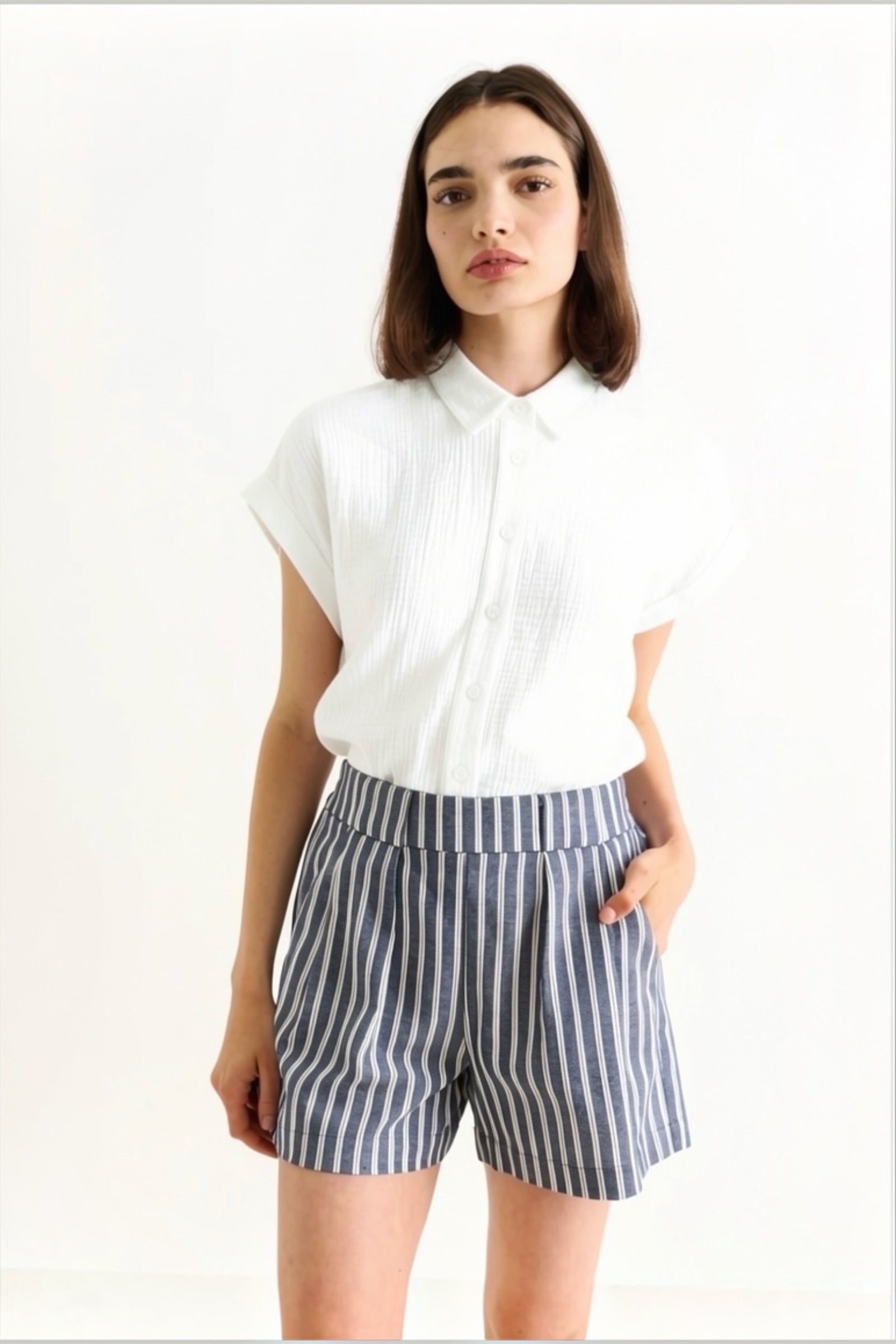 Hilton Ticking Stripe Shorts - Navy & White