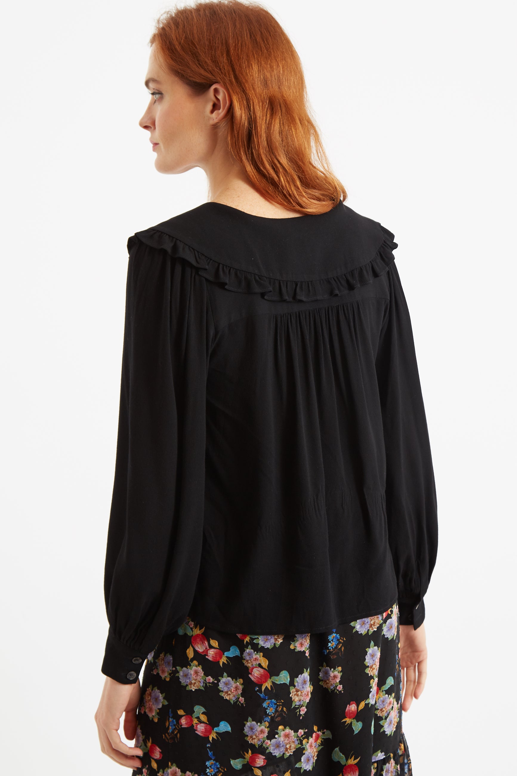 Gaela Moss Crepe Statement Collar Long Sleeve Blouse
