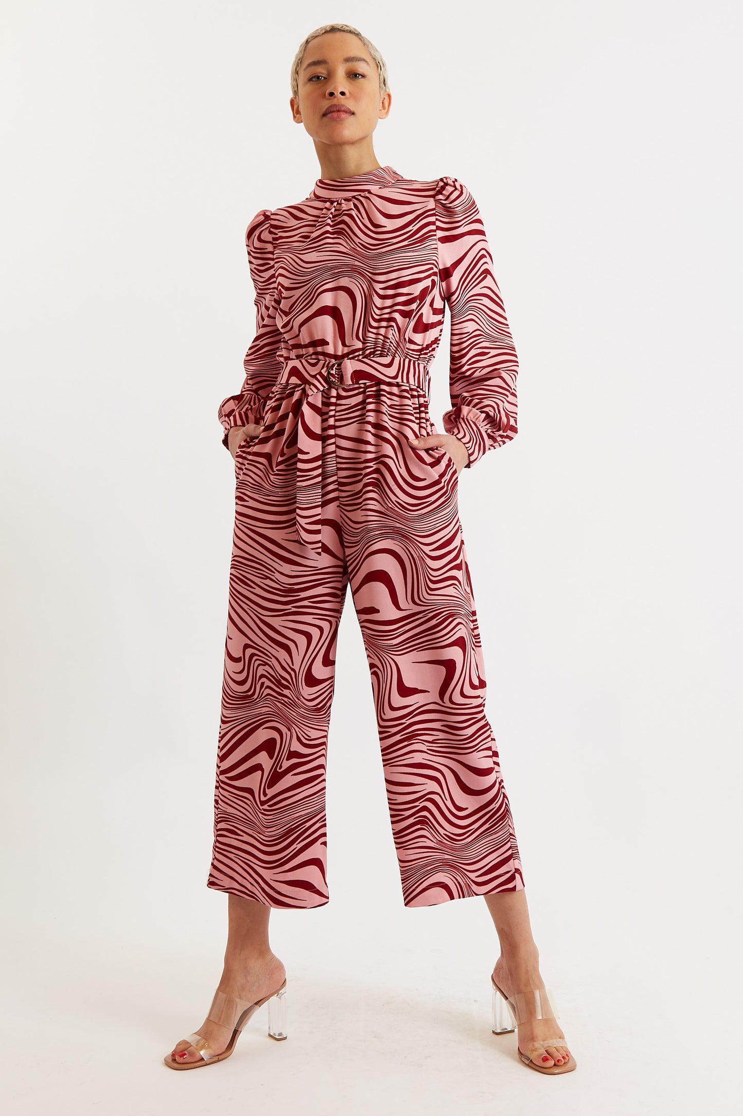 Gayane Zebra Pop Print Long Sleeve Jumpsuit - Pink