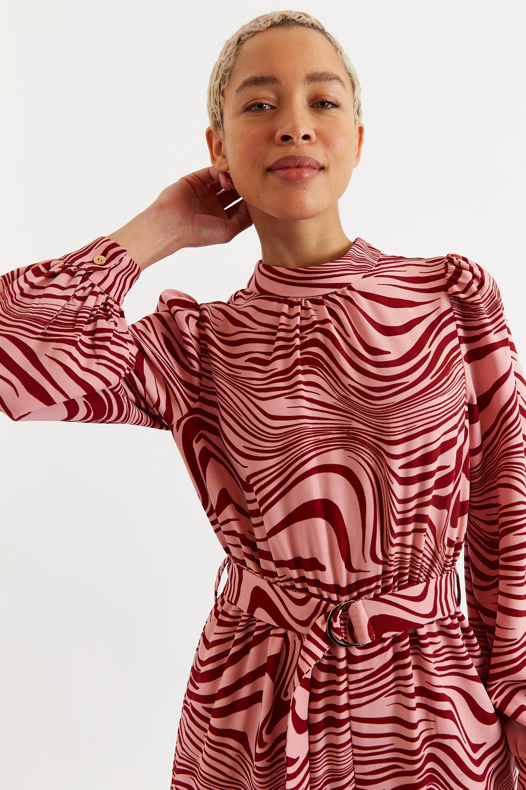 Gayane Zebra Pop Print Long Sleeve Jumpsuit - Pink - Detail 2
