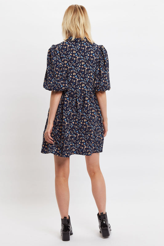 Louche Georgia Animal Blues Print Statement Sleeve Mini Dress