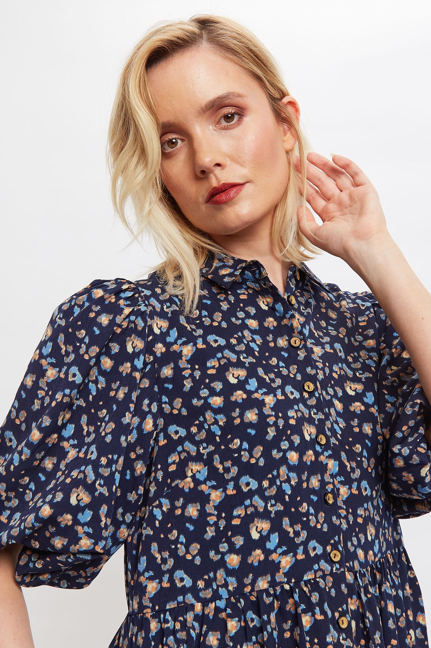 Louche Georgia Animal Blues Print Statement Sleeve Mini Dress