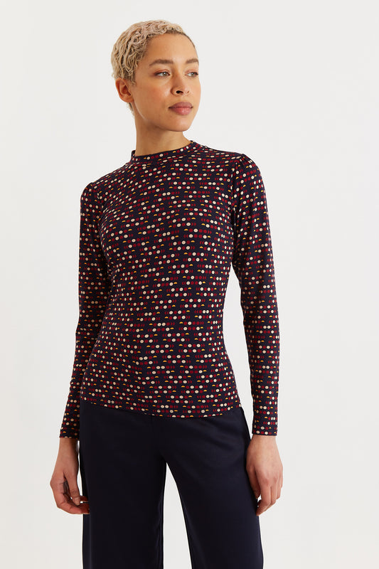 Gilly Retro Dots Print Long Sleeve Top