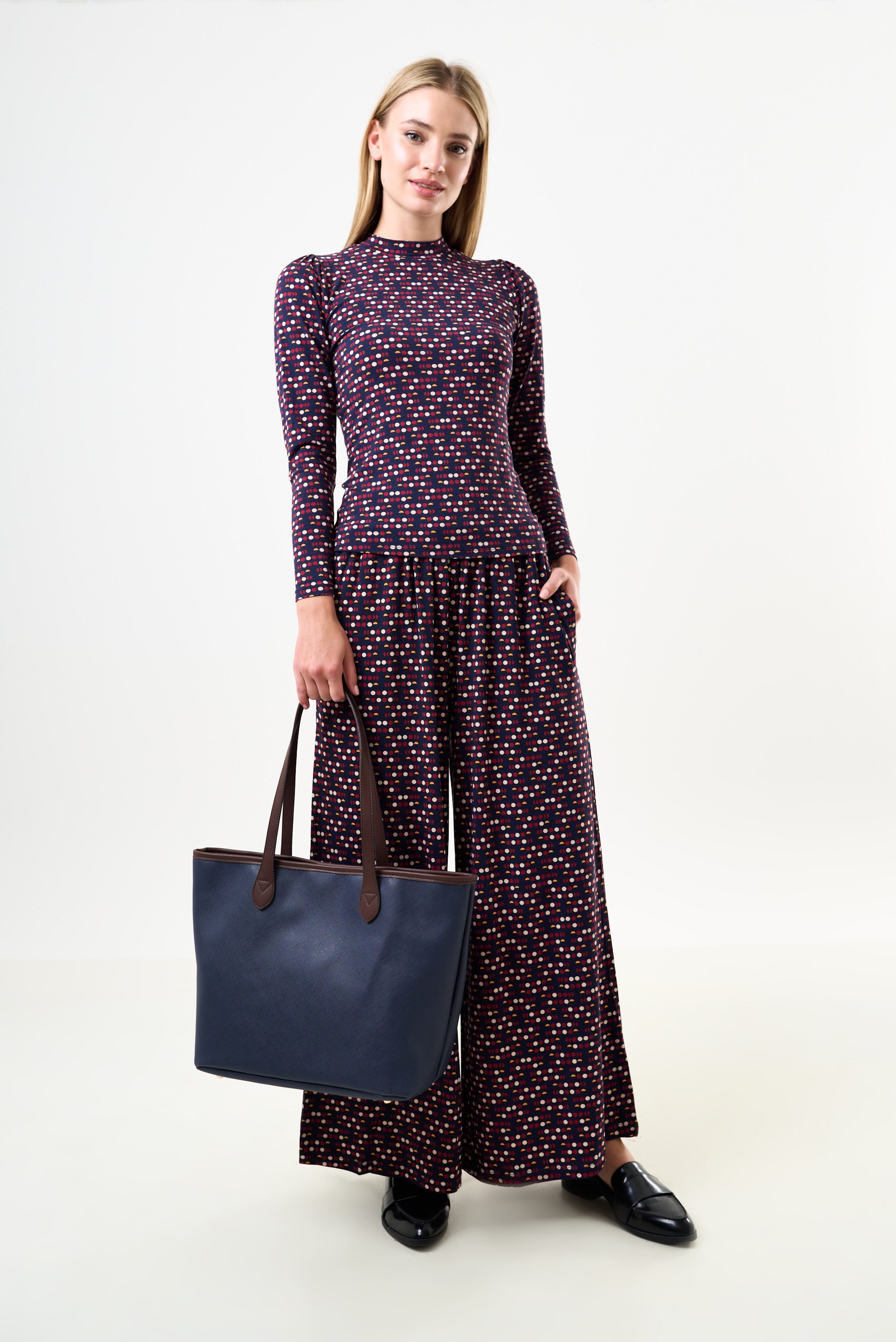 Amelia Contrast Strap Tote Bag  - Navy