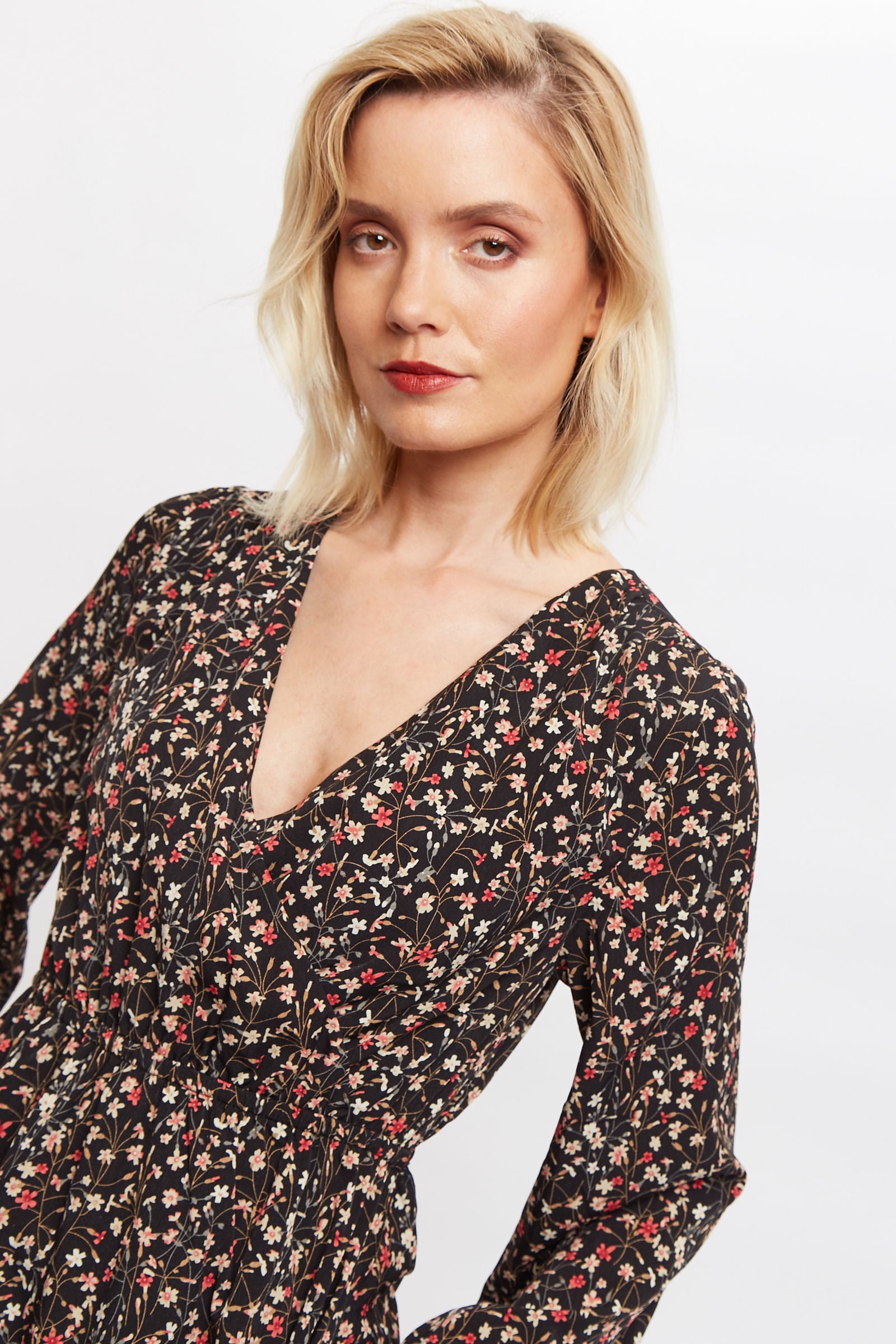 Louche Giovanna Wax Flower Print Long Sleeved Tie Mini Dress - Detail 1