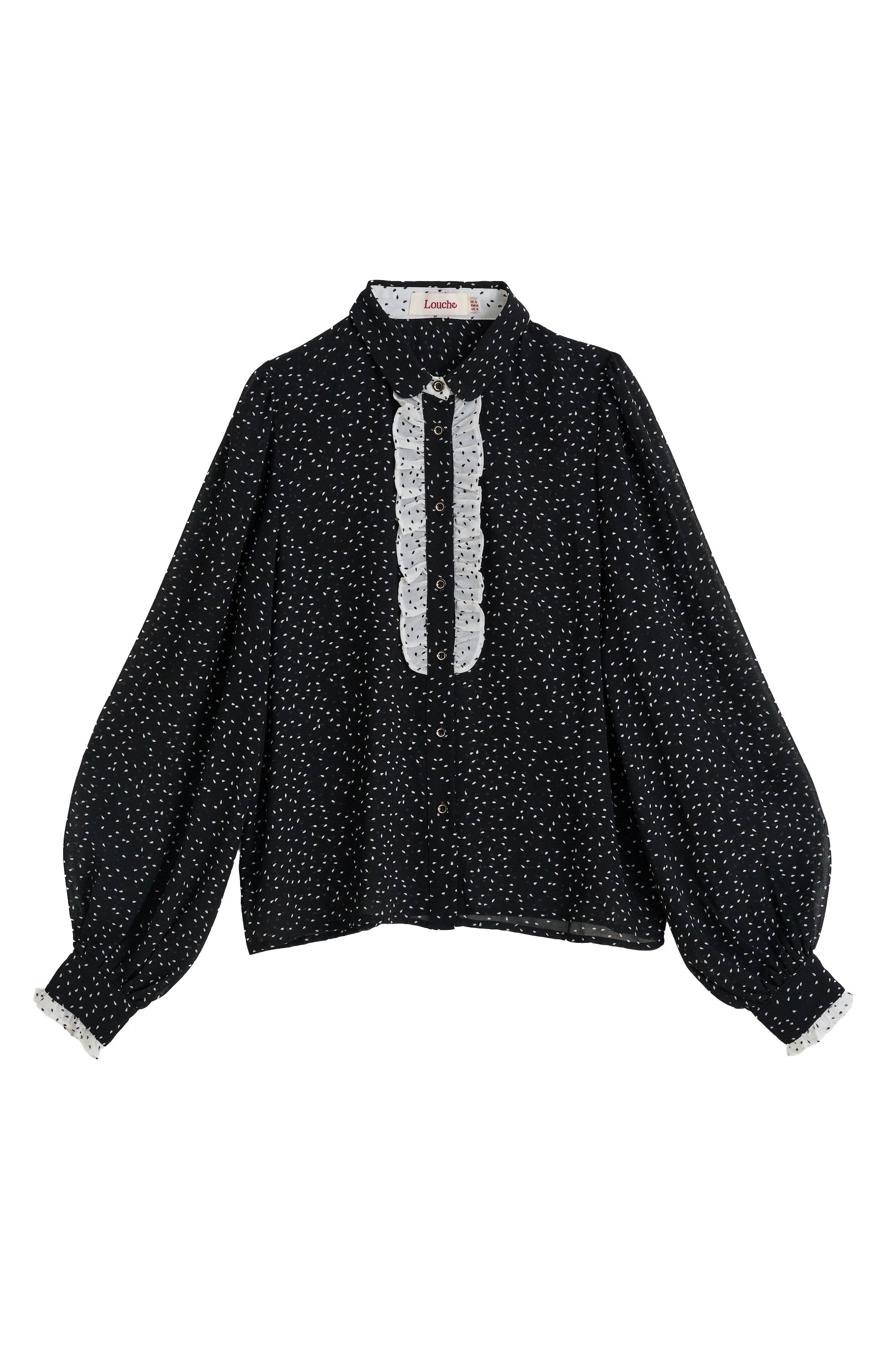 Gisla Raindrop Contrast Frill Long Sleeve Blouse - Black - Styled