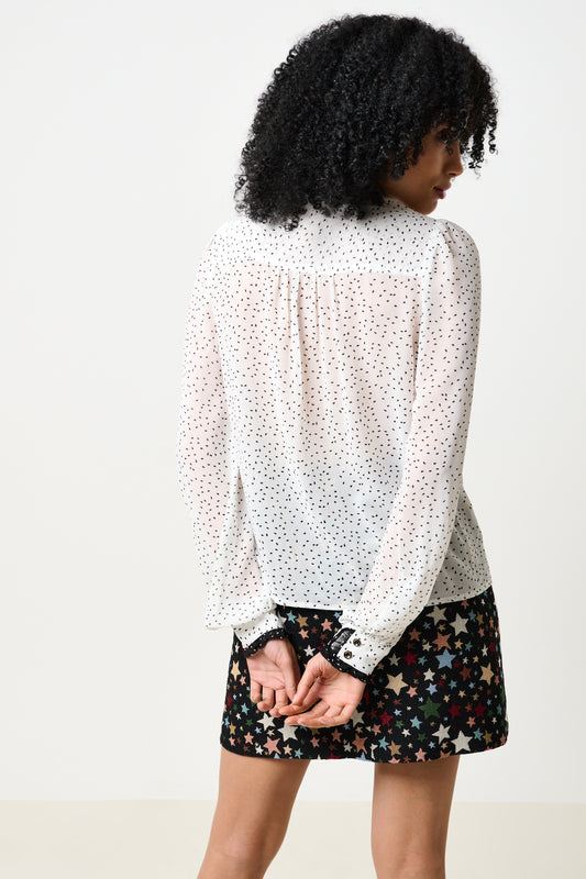 Gisla Raindrop Contrast Frill Long Sleeve Blouse - White