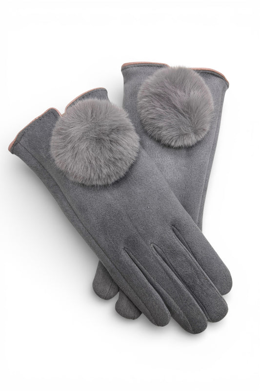 Jabin Grey Faux Suede Fur Lined Gloves