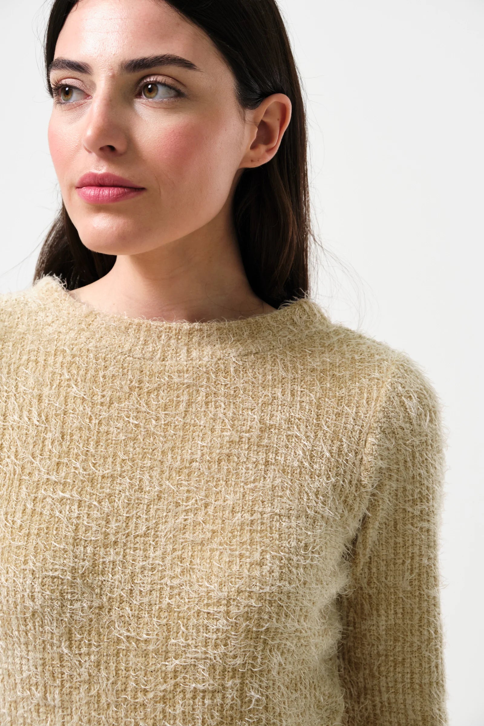 Guila Eyelash Rib Long Sleeve Midi Dress - Beige - Detail 1