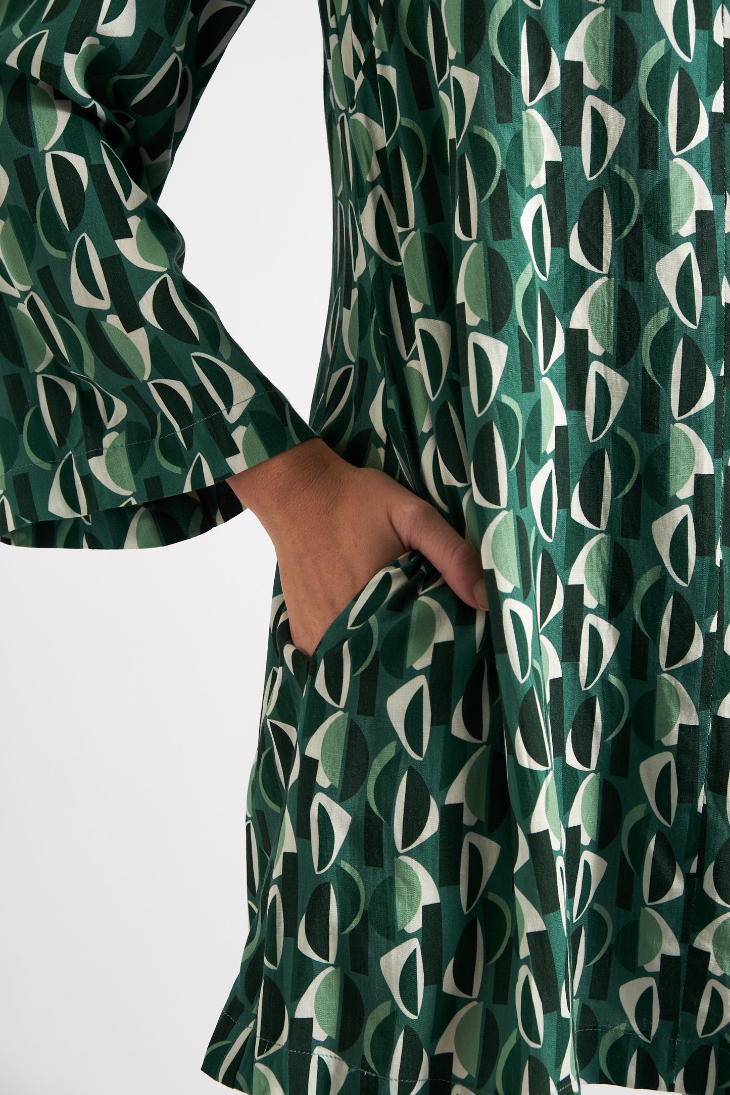 Gwenola Mid Century Retro Print Mini Dress - Green