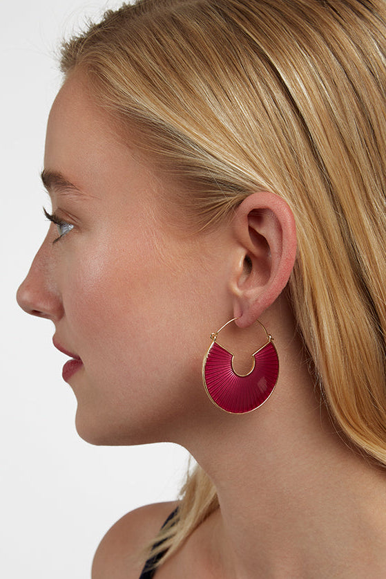 Geber Hoop  Red Enamel Earrings