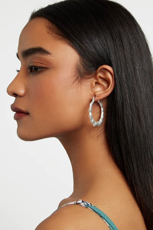 Louche Gedor Matt Silver Bamboo Hoop Earrings