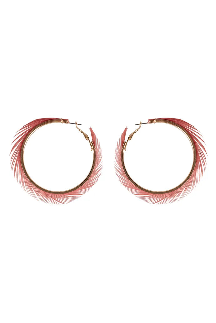 Gigi Feather Hoop Earrings - Pink