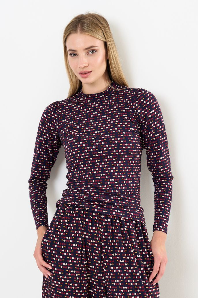 Gilly Retro Dots Print Long Sleeve Top - Detail 2