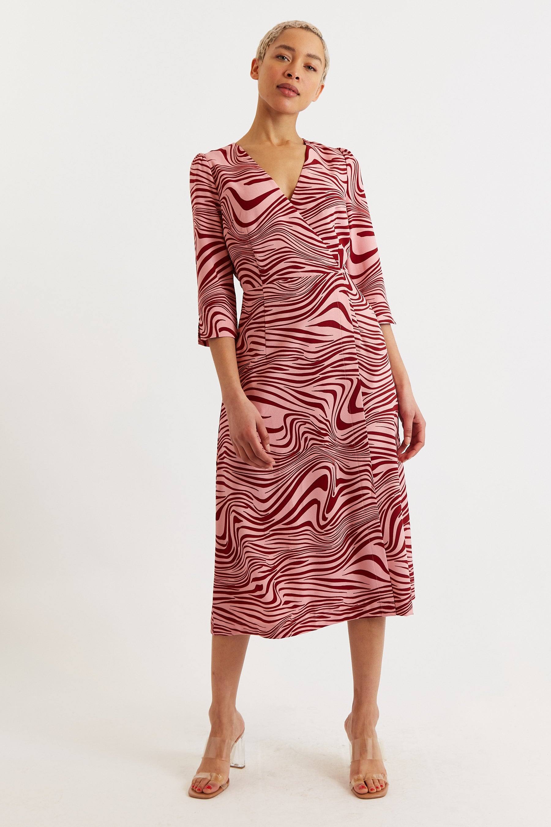 Haden Zebra Pop Print Midi Wrap Dress - Pink - Detail 4