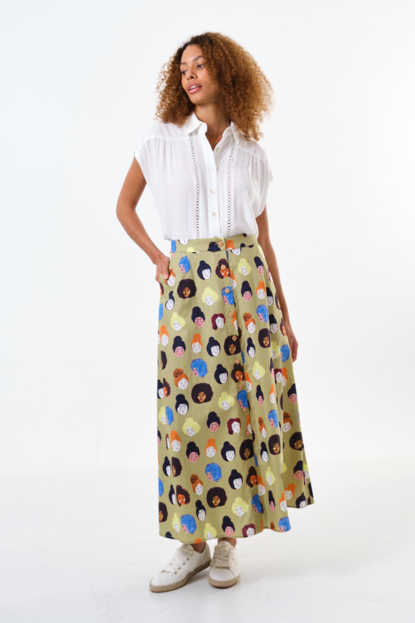 Hestia Besties Print Midi Skirt