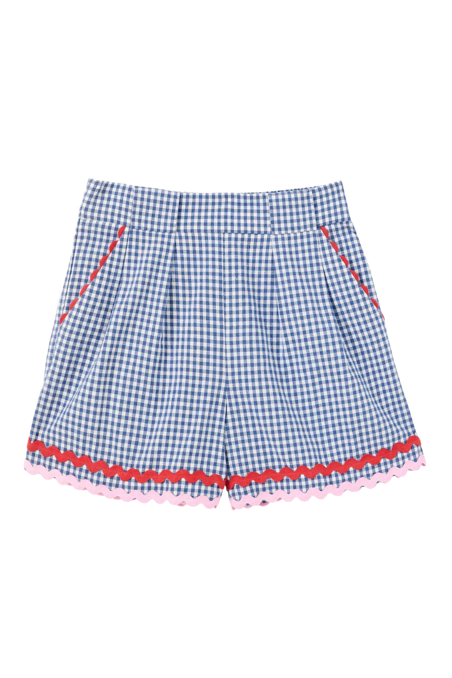 Hilton Gingham Ric Rac Trim Shorts - Blue