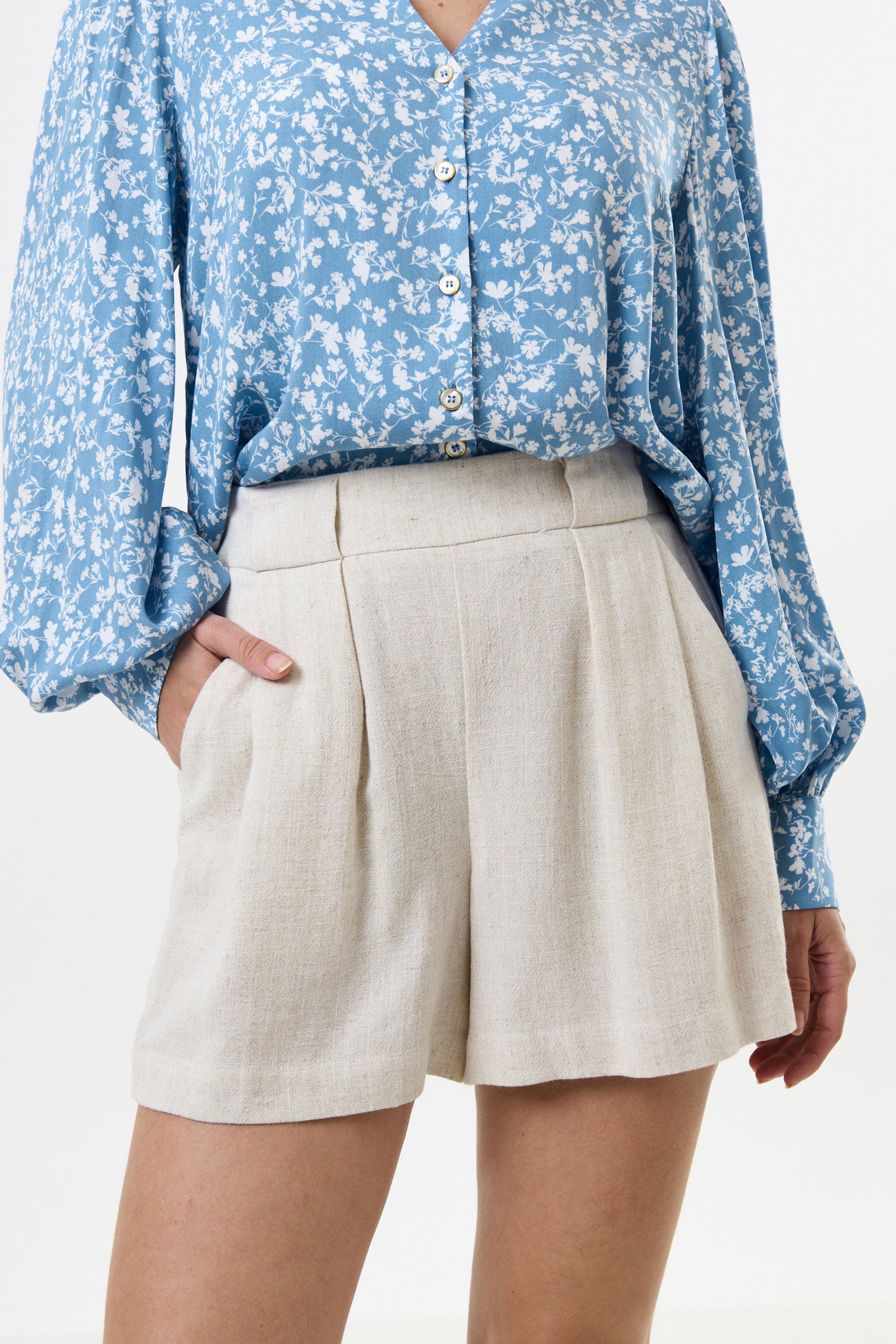 Hilton Linen Mix Shorts - Natural