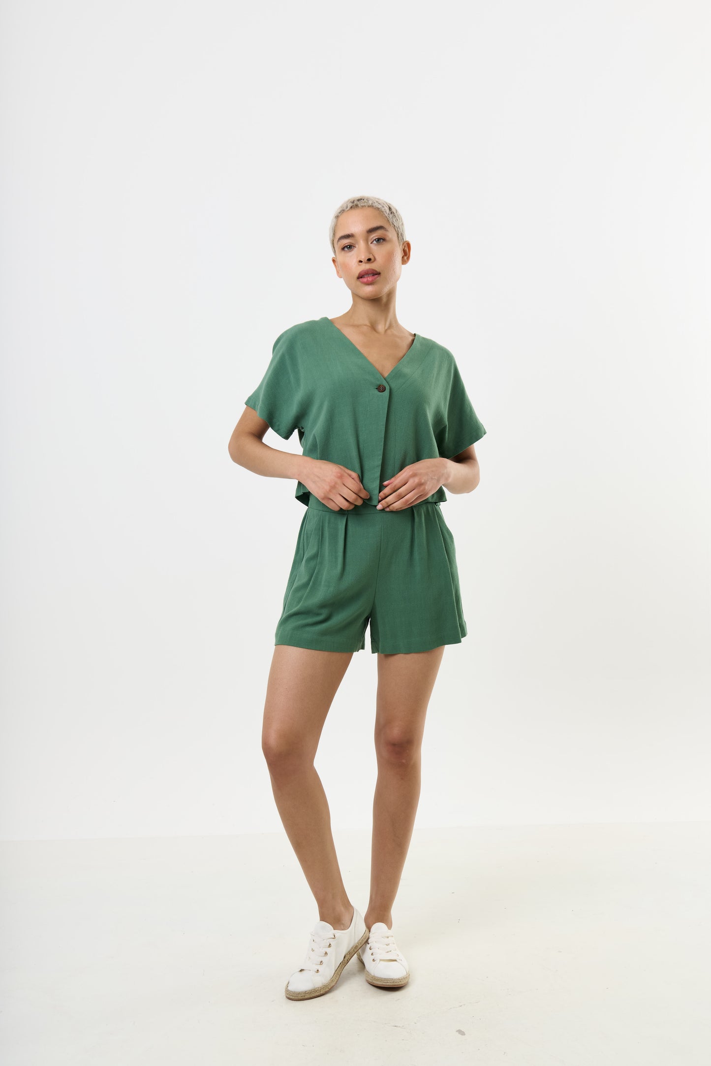 Hilton Linen Mix Shorts - Green