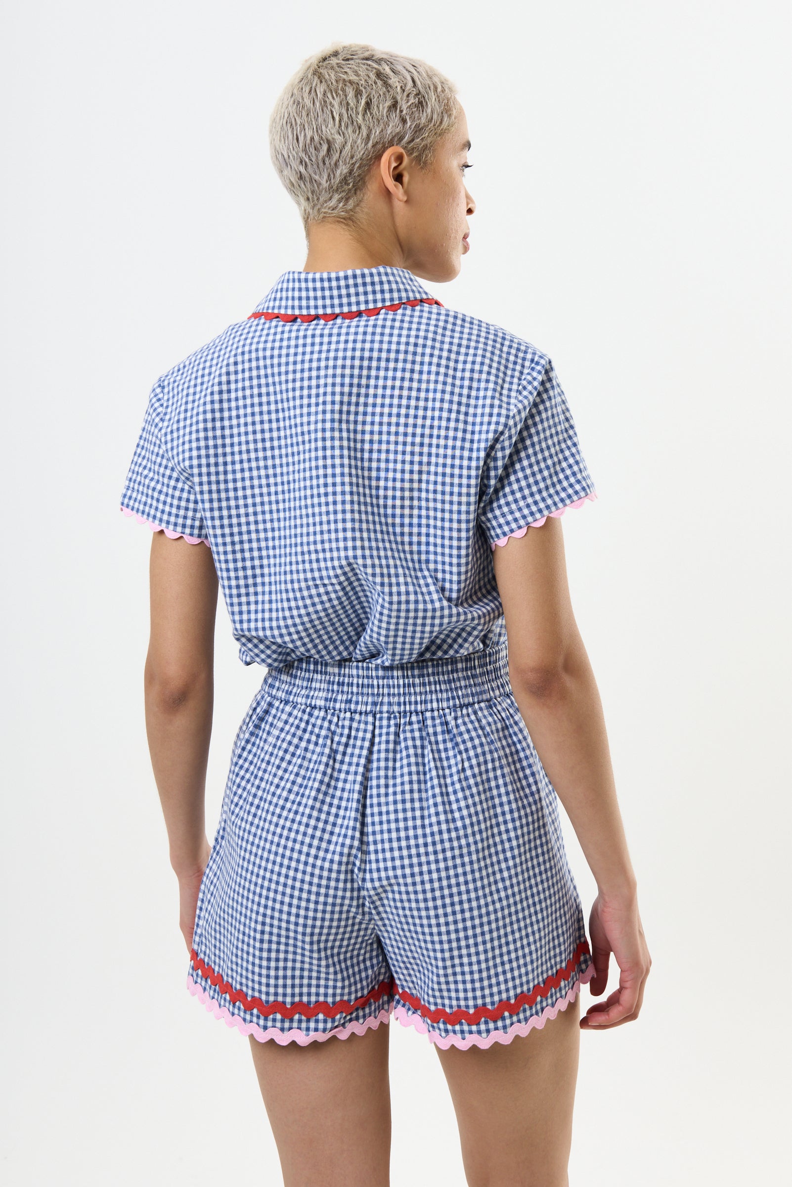 Hilton Gingham Ric Rac Trim Shorts - Blue