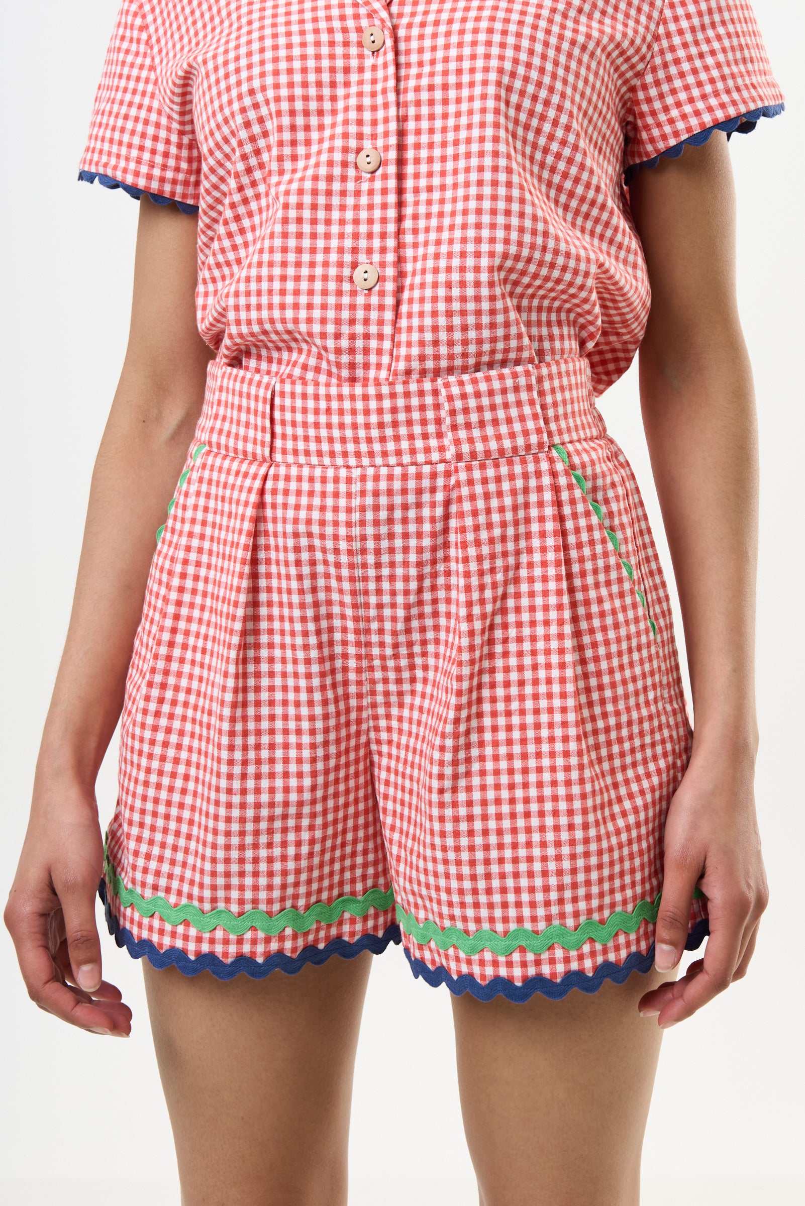 Hilton Gingham Ric Rac Trim Shorts - Red