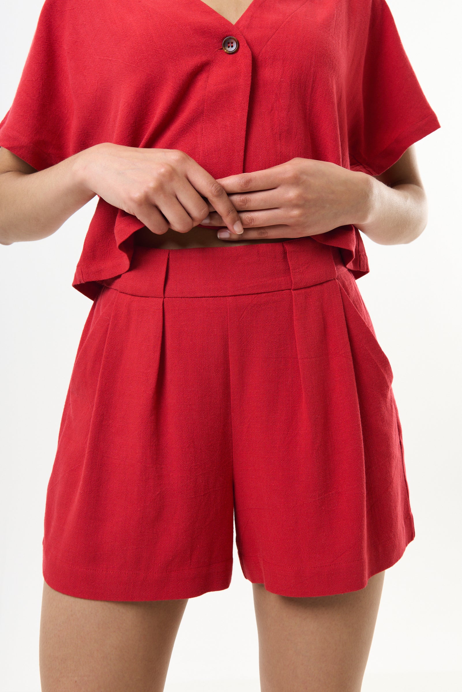 Hilton Linen Mix Shorts - Red