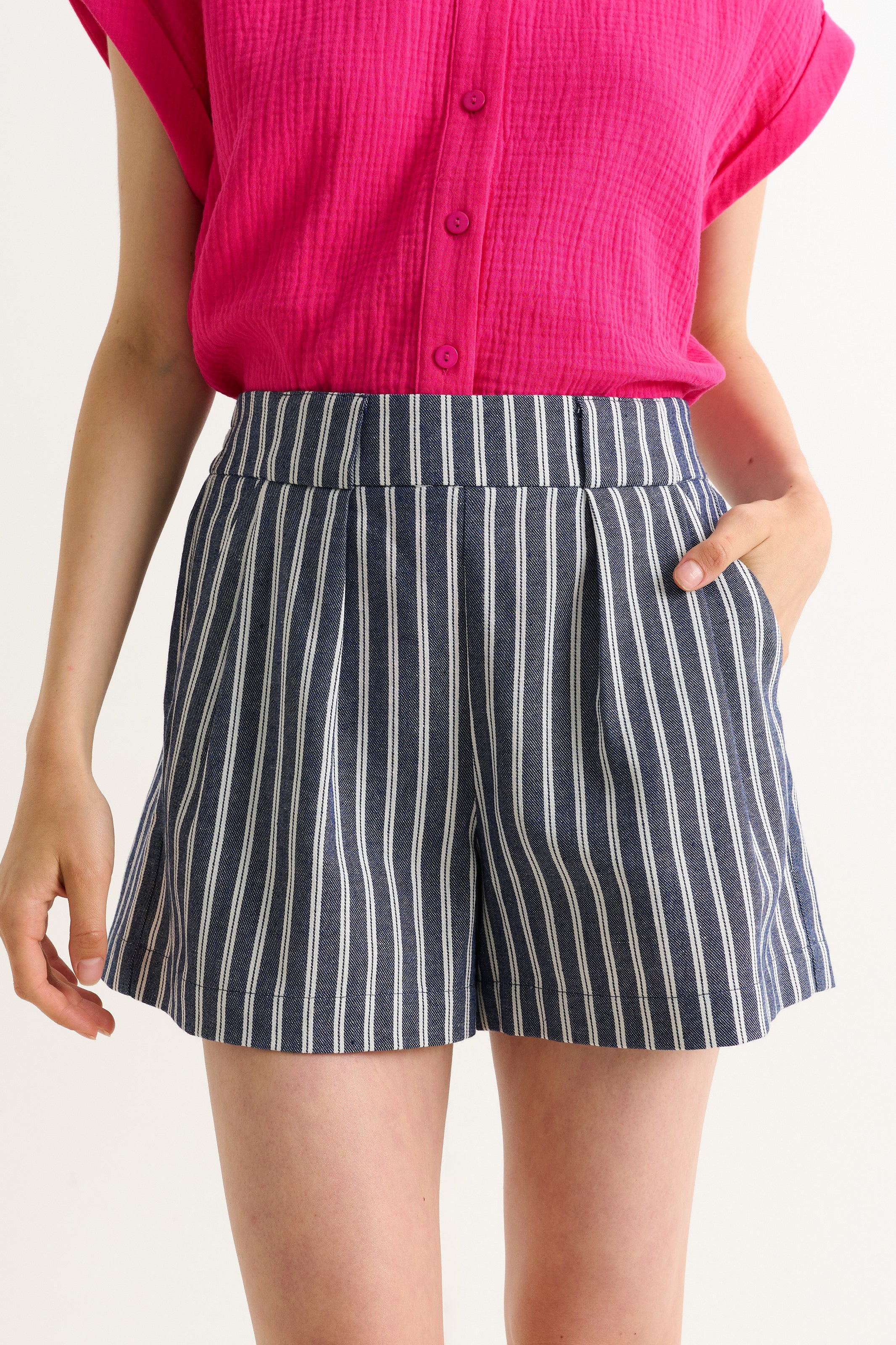 Hilton Ticking Stripe Shorts - Navy & White