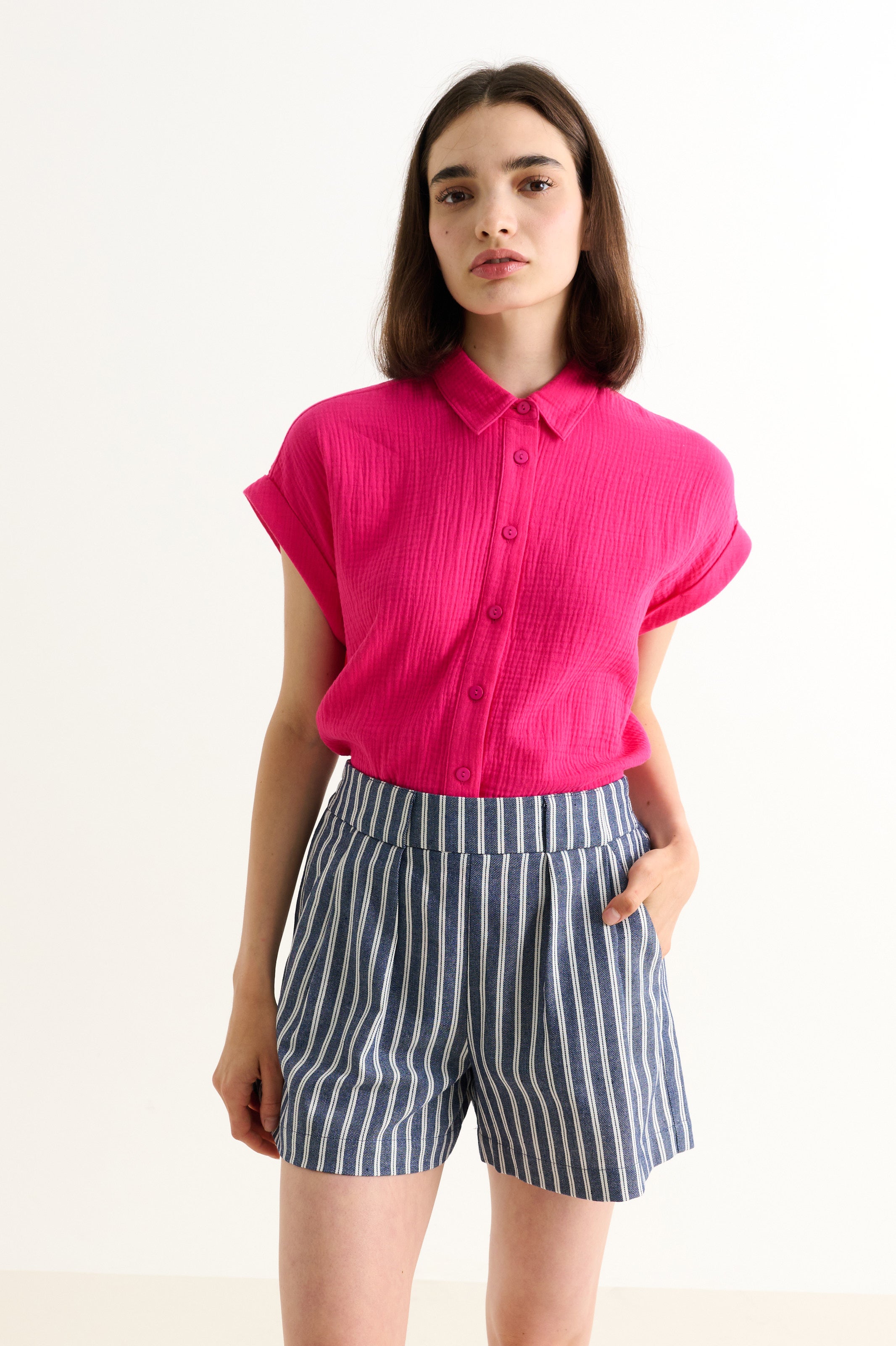 Hilton Ticking Stripe Shorts - Navy & White