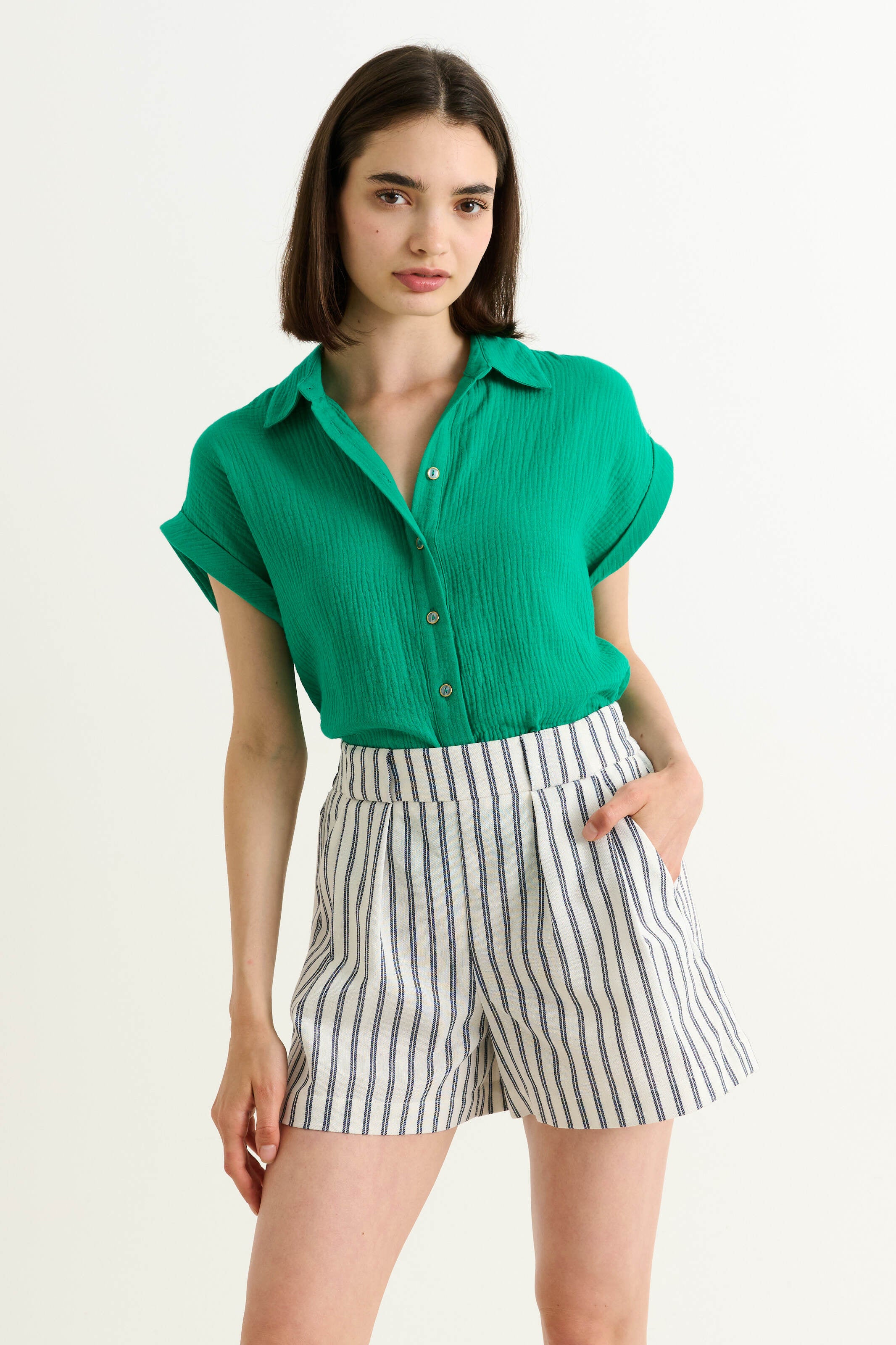 Hilton Ticking Stripe Shorts - White & Navy