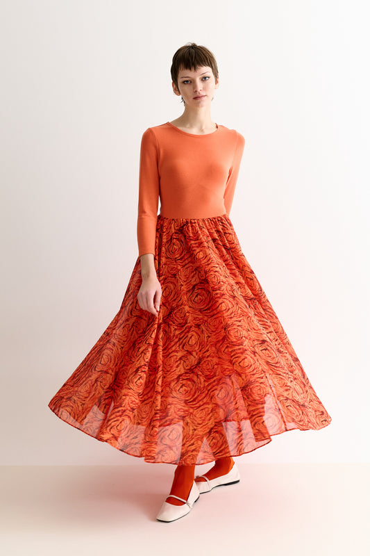 Huxley Rosechild Jersey Top Circle Skirt Midi Dress - Apricot