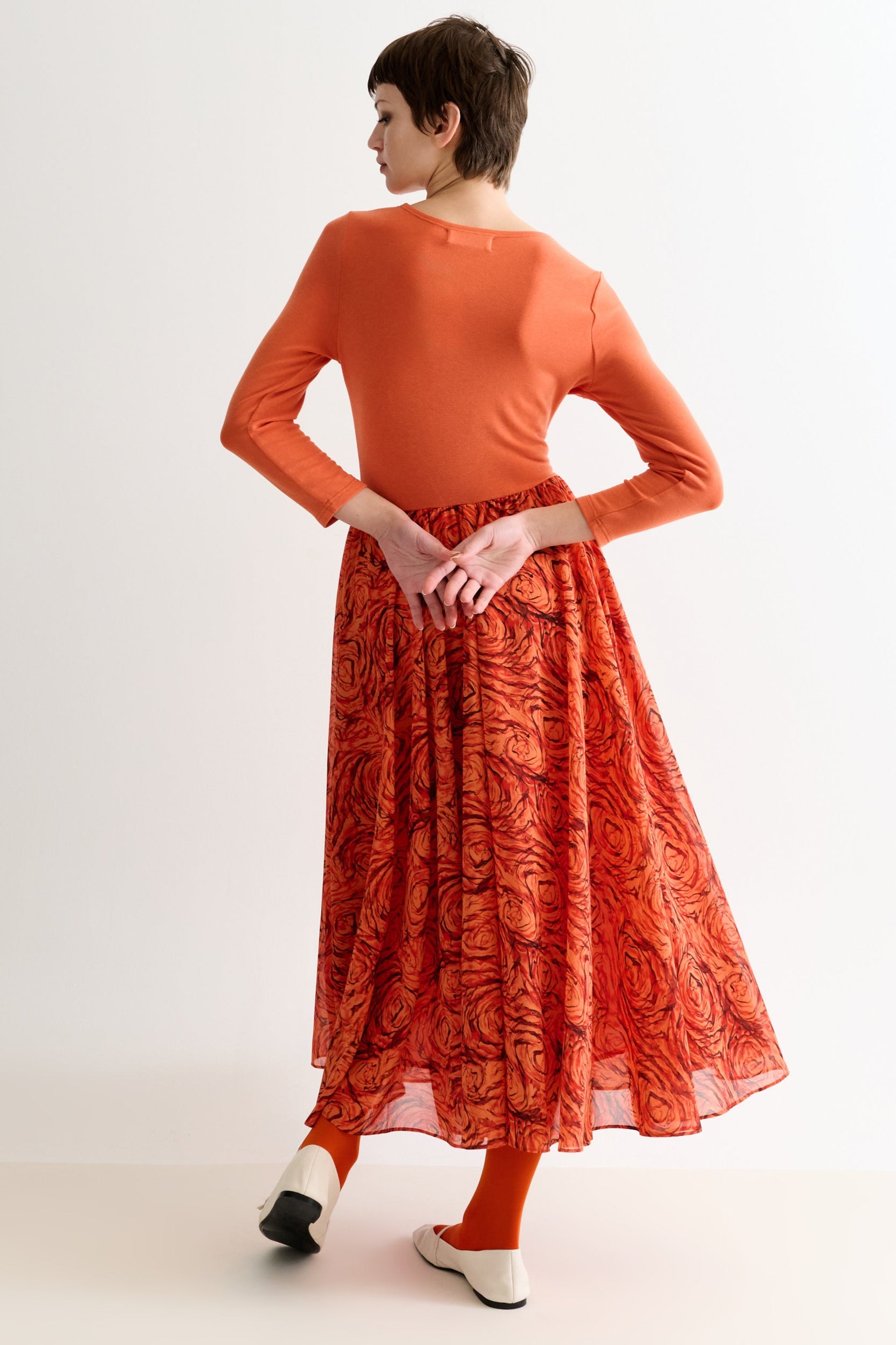 Huxley Rosechild Jersey Top Circle Skirt Midi Dress - Apricot - Detail 1