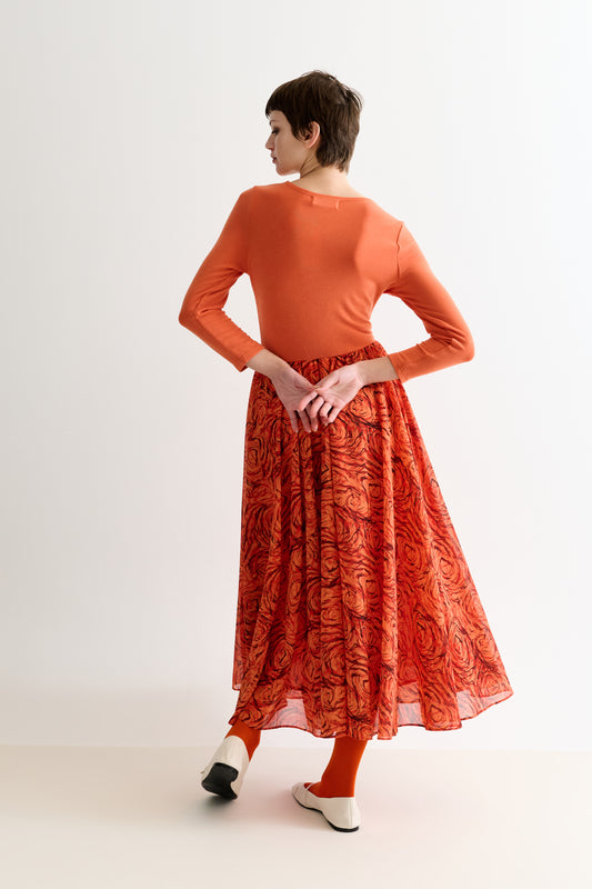 Huxley Rosechild Jersey Top Circle Skirt Midi Dress - Apricot