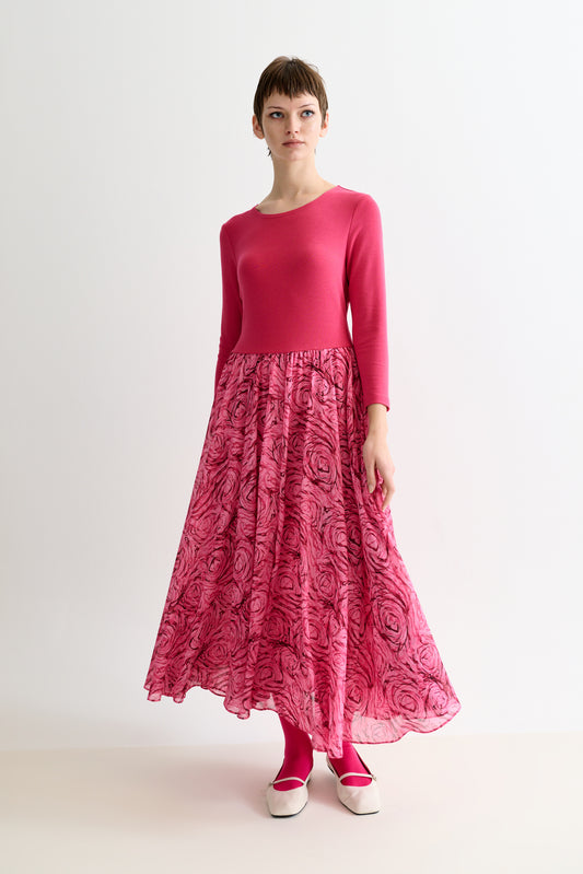 Huxley Rosechild Jersey Top Circle Skirt Midi Dress - Pink