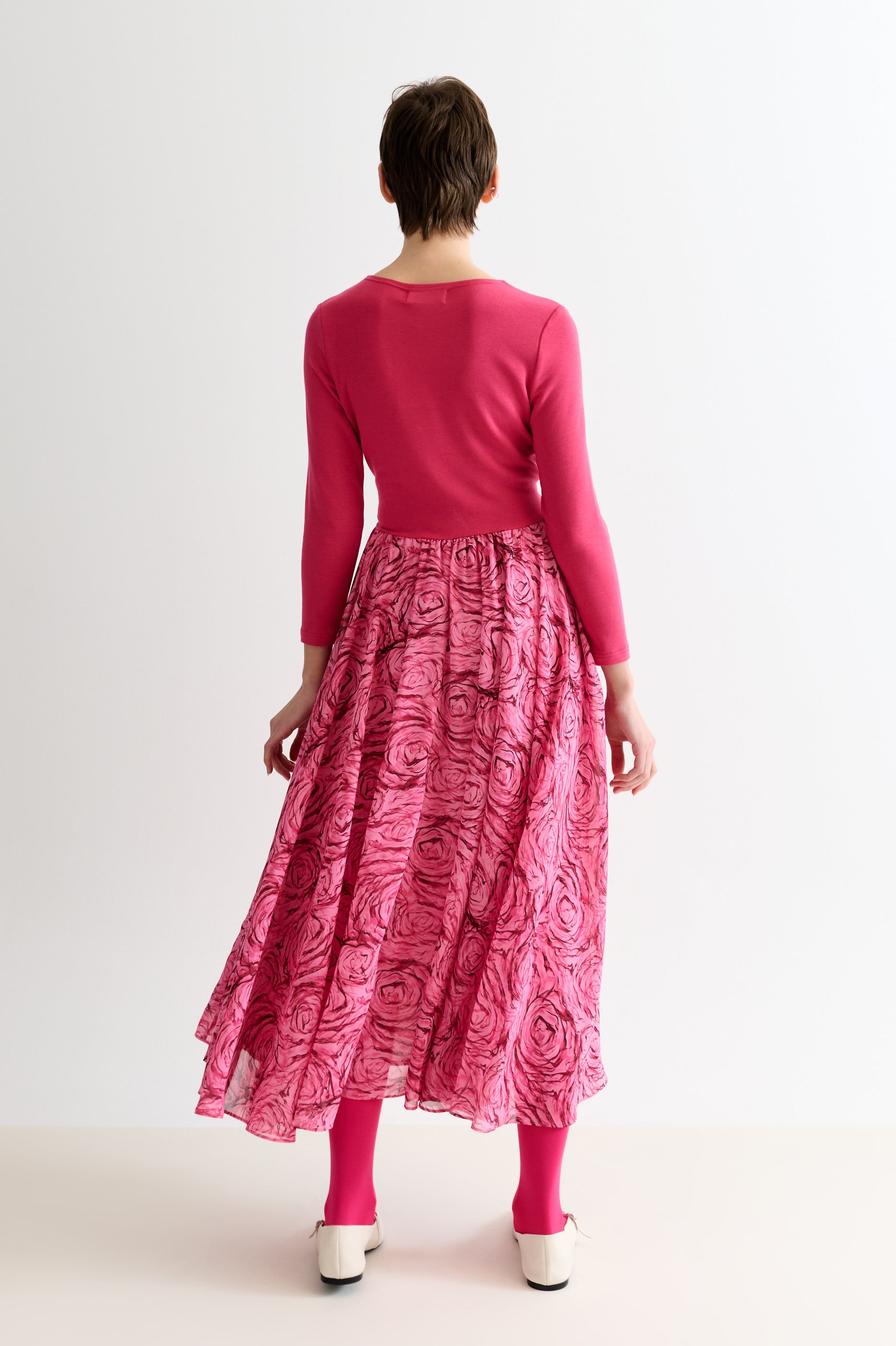 Huxley Rosechild Jersey Top Circle Skirt Midi Dress - Pink - Detail 1