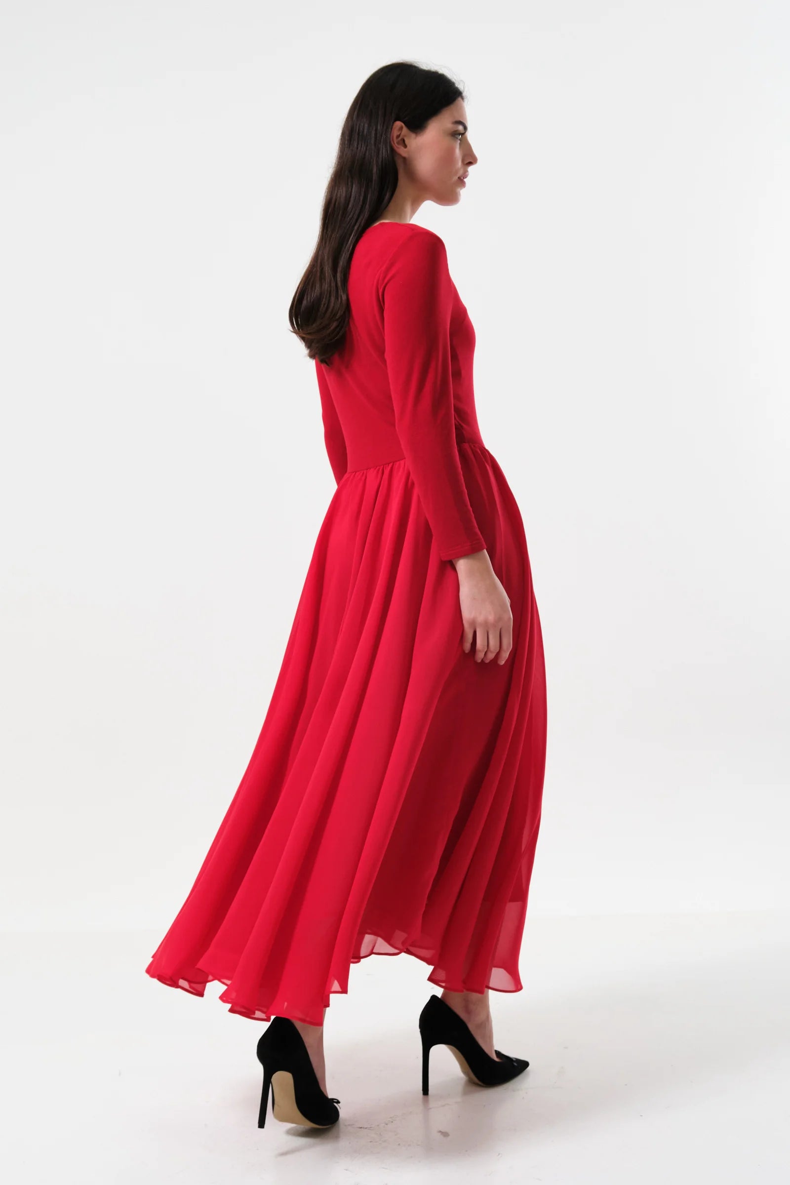 Huxley Ballerina Style Maxi Dress - Red
