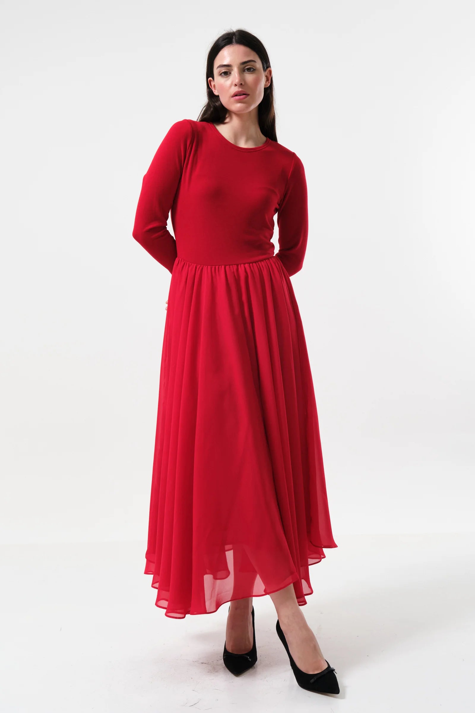 Huxley Ballerina Style Maxi Dress - Red