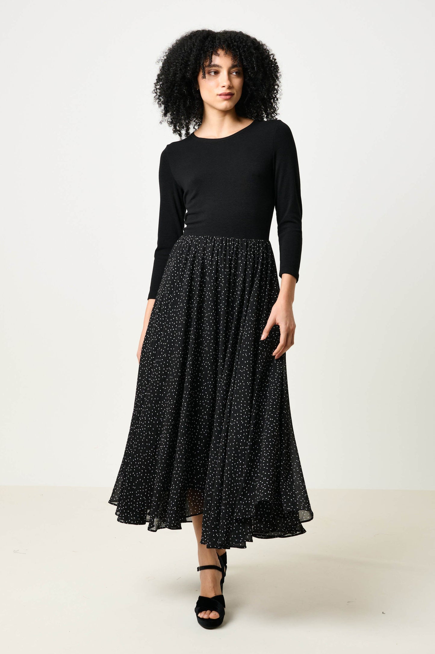 Huxley Raindrop Jersey Top Printed Circle Skirt Midaxi Dress - Black