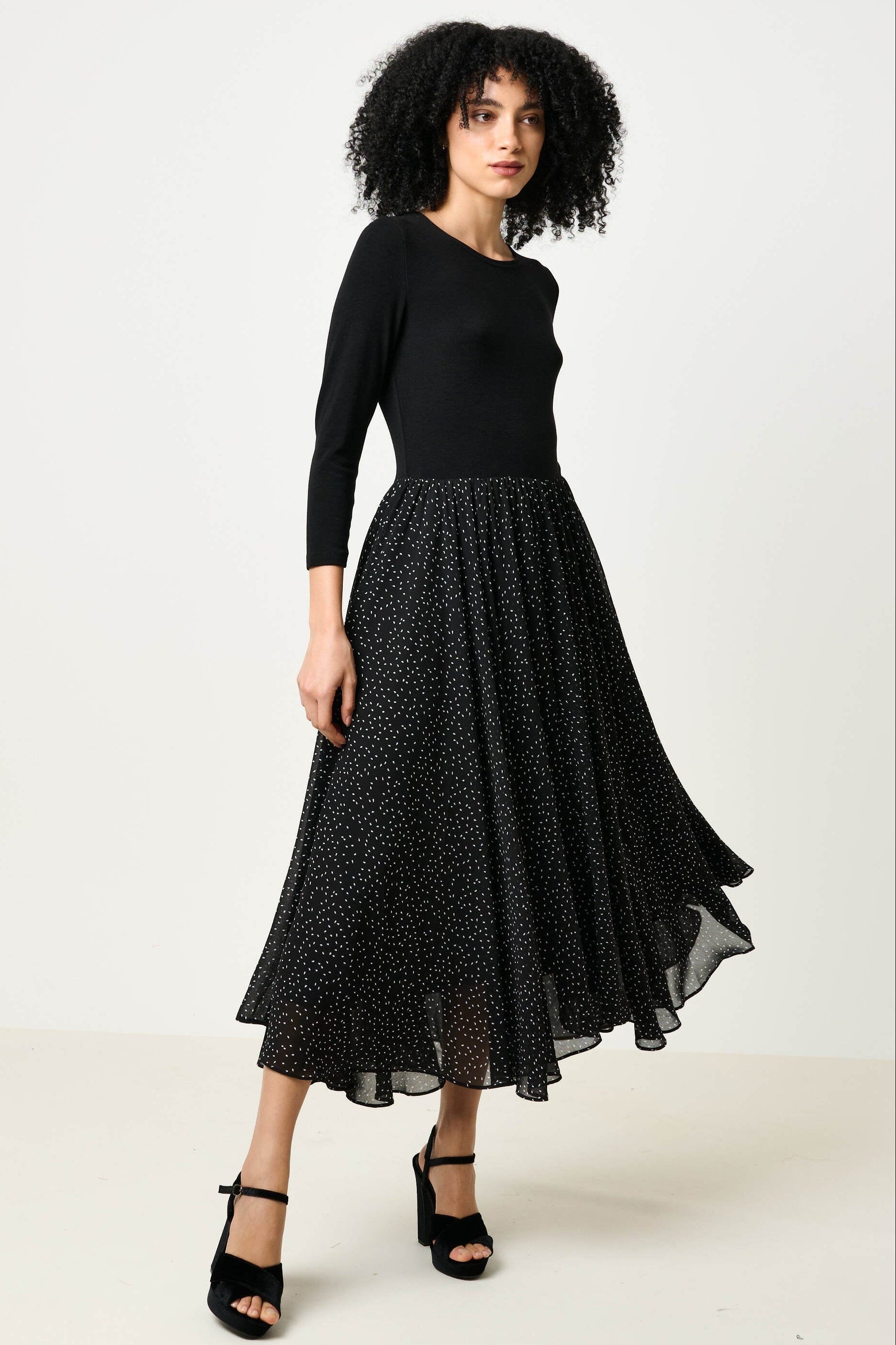 Huxley Raindrop Jersey Top Printed Circle Skirt Midaxi Dress - Black