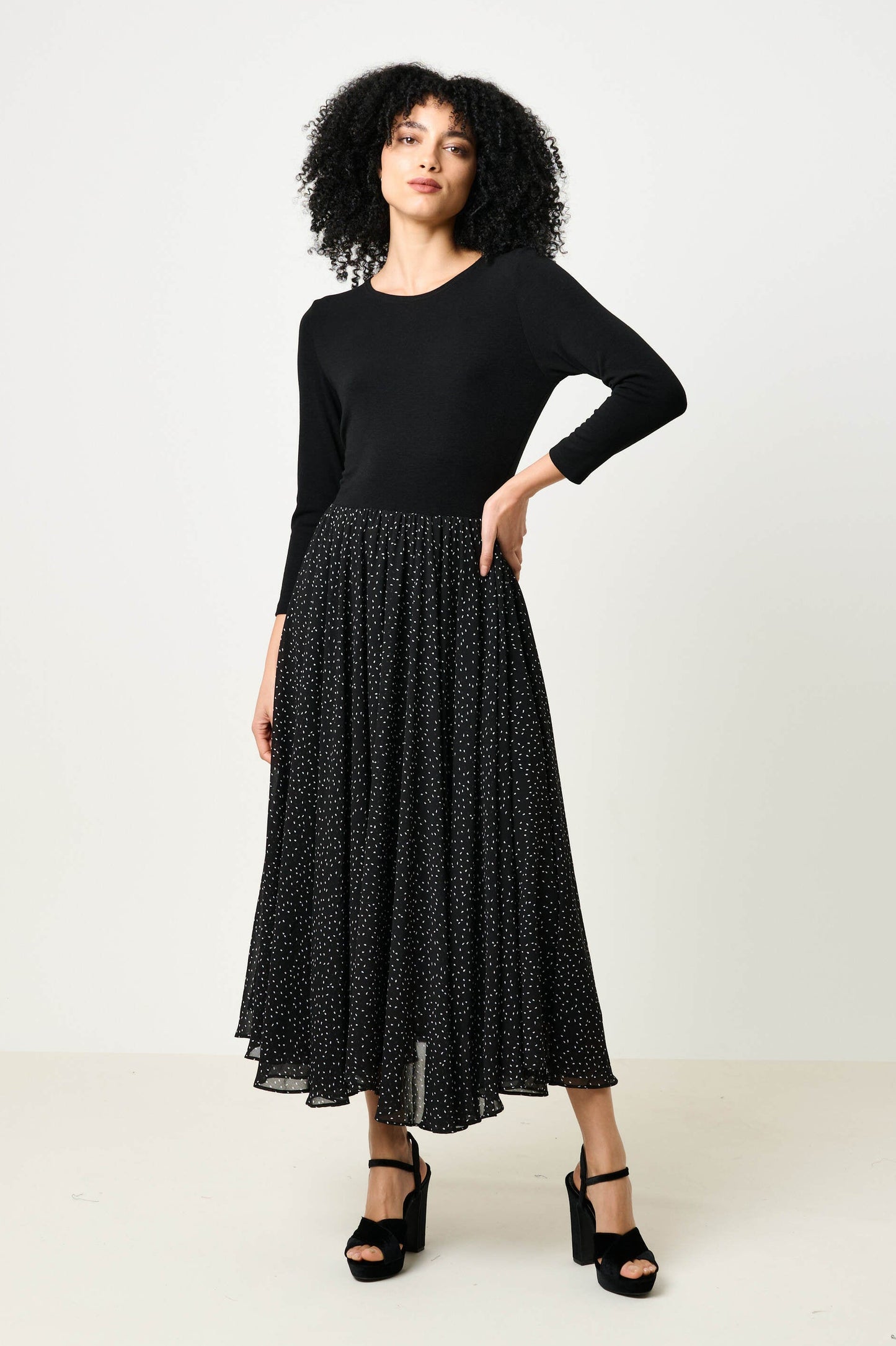 Huxley Raindrop Jersey Top Printed Circle Skirt Midaxi Dress - Black