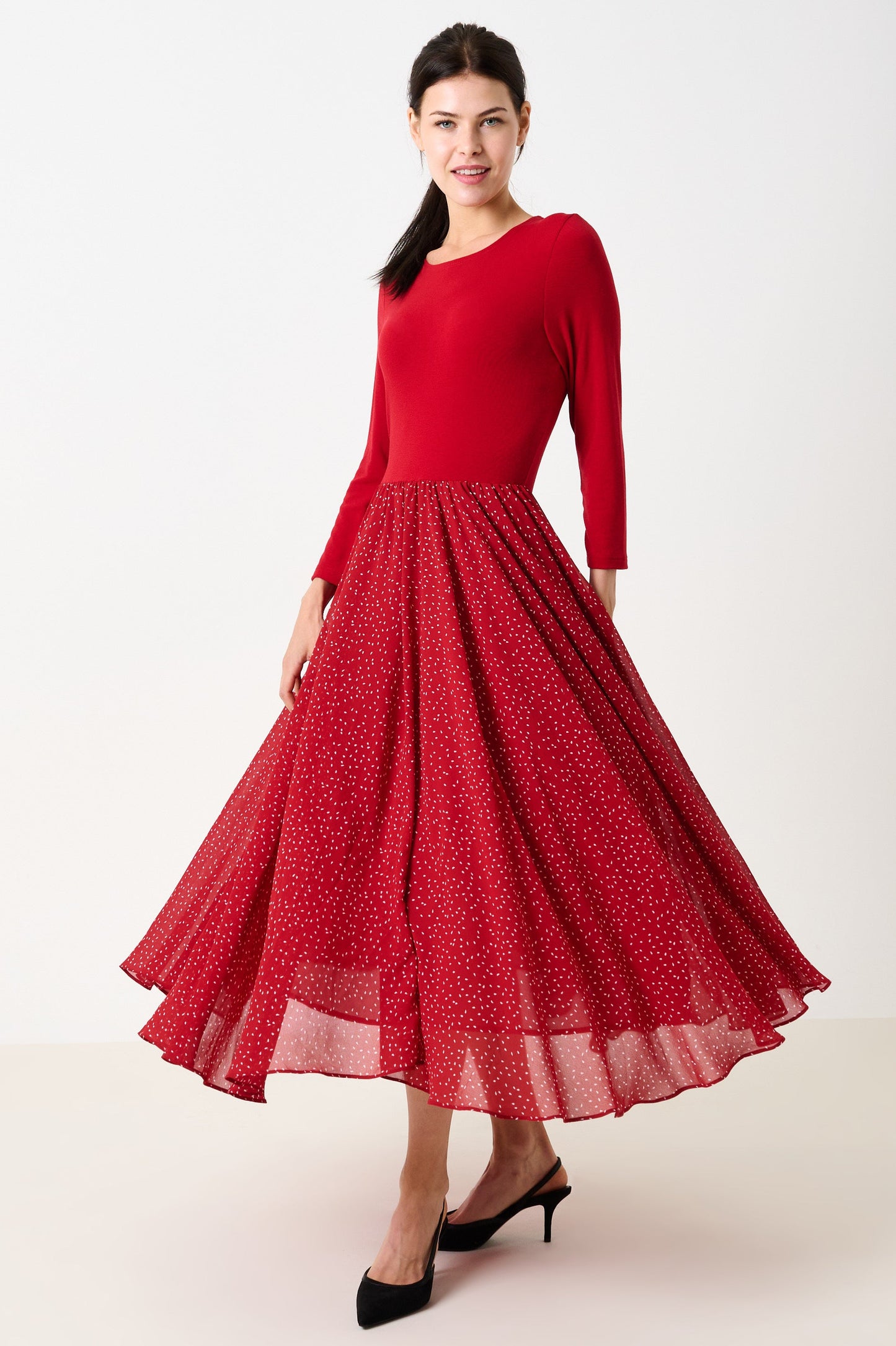 Huxley Raindrop Jersey Top Printed Circle Skirt Midaxi Dress - Red