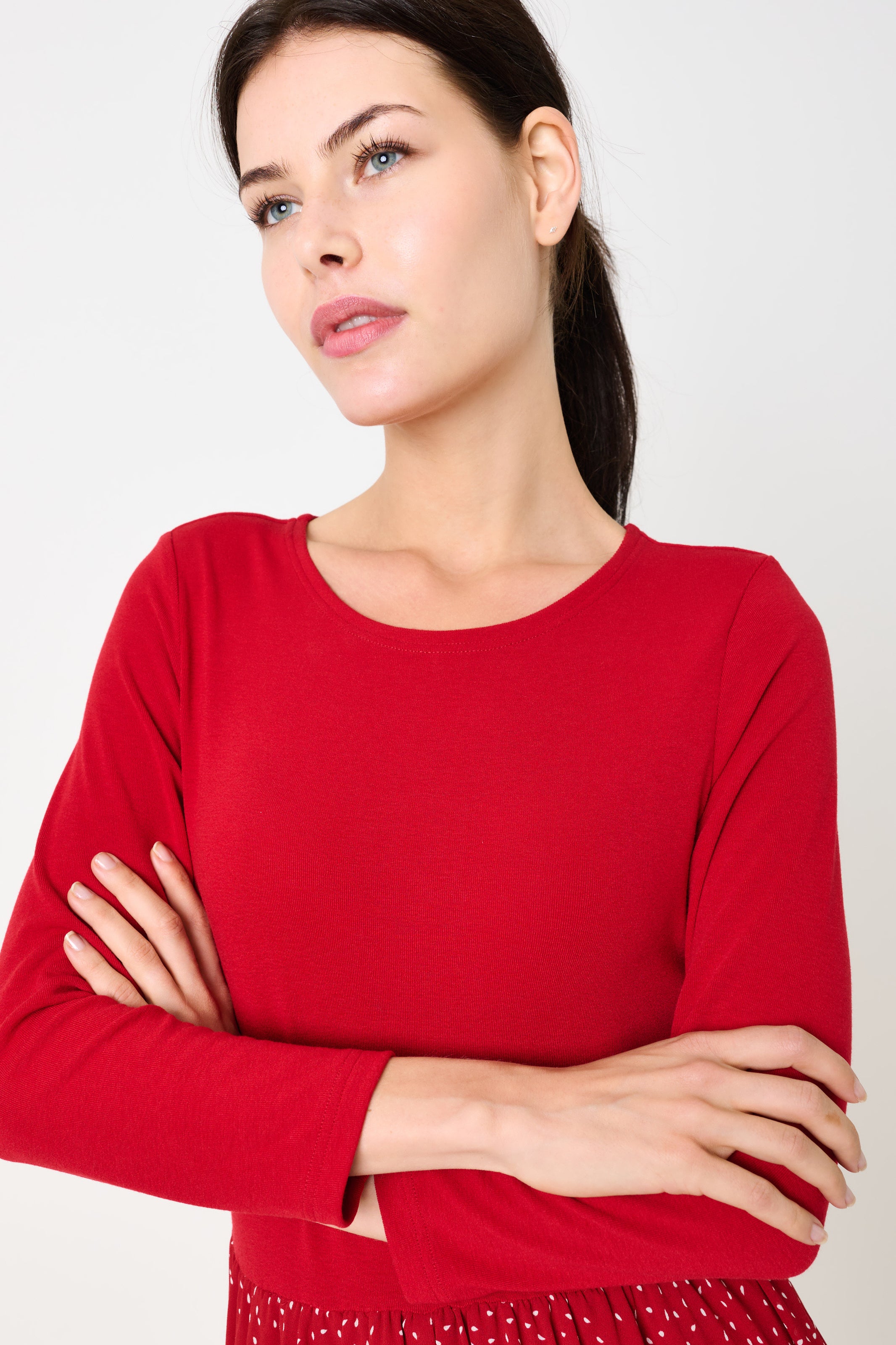 Huxley Raindrop Jersey Top Printed Circle Skirt Midaxi Dress - Red - Detail 1