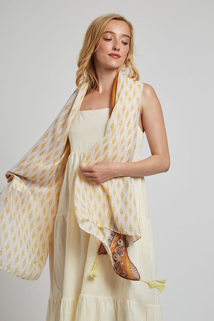 Hadlet Mustard Border Boho Scarf