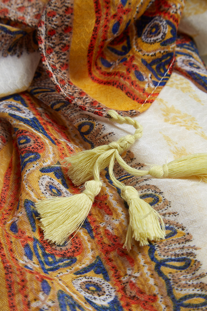 Hadlet Mustard Border Boho Scarf