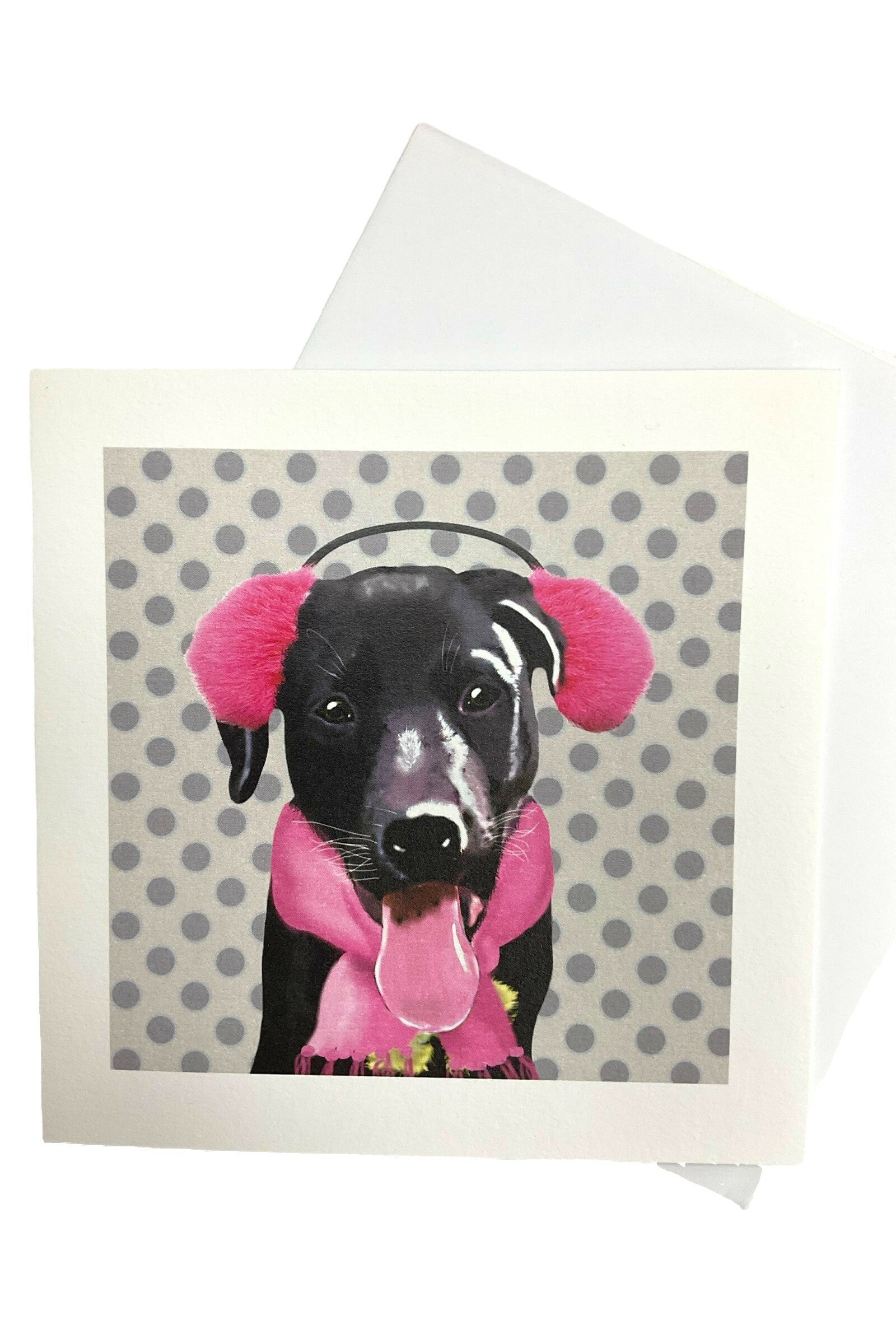 Black Lab Pink Ear Muffs Card